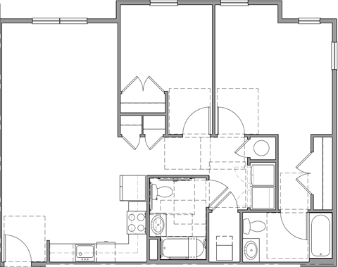 Floor plan for 2 beds, 2 baths, 1055 sqft
